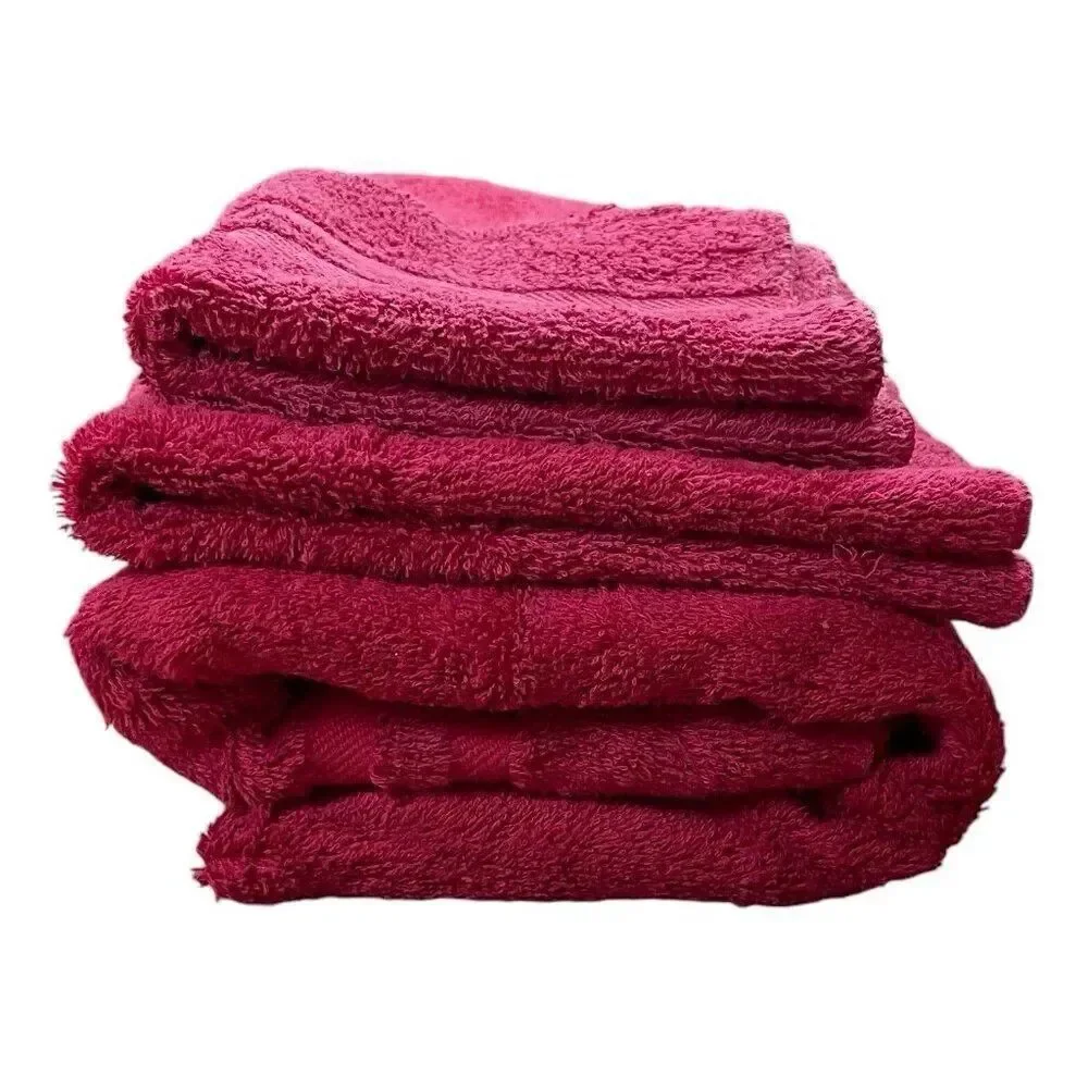 Vintage 1990s Ralph Lauren Red Cotton Towel Set 3 Bath Body Hand Washcloth USA
